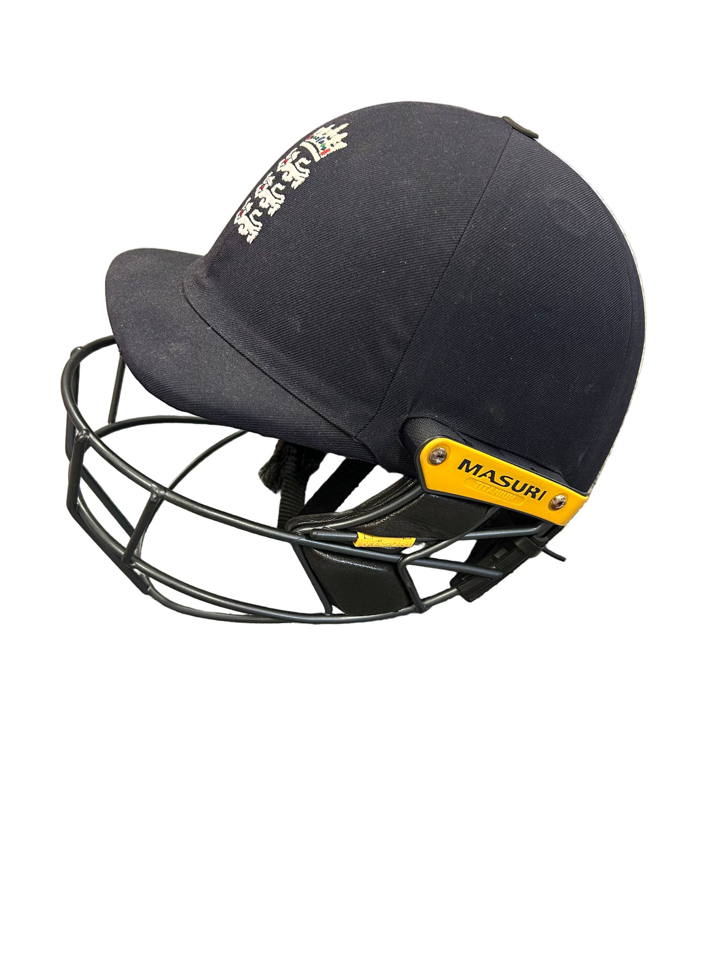 England Masuri T-Line Titanium Match Used Cricket Helmet * Damaged *