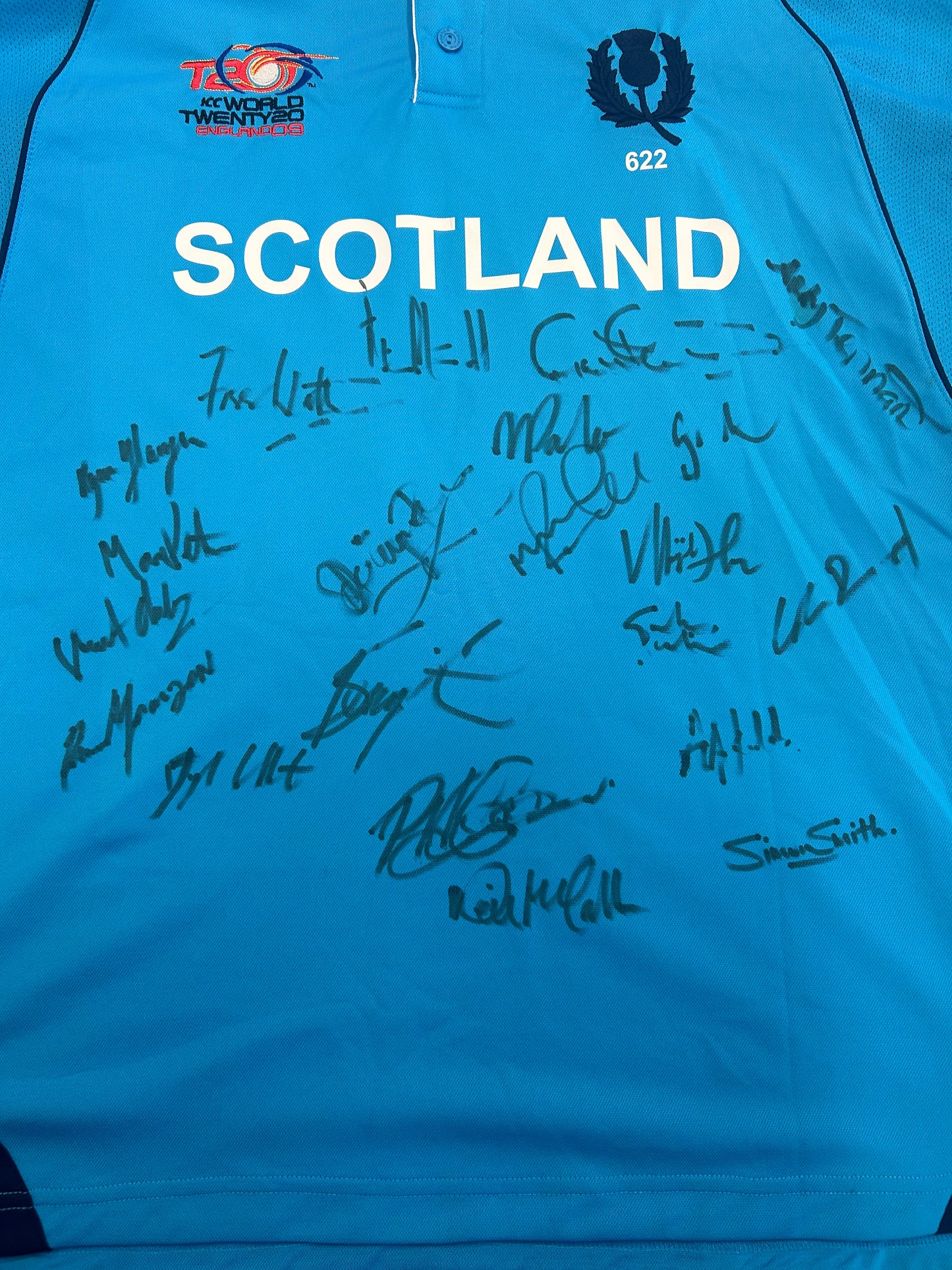 Simon Smith Retro Scotland 2009 World Cup T20 Squad Signed Match Issue SS Playing Shirt