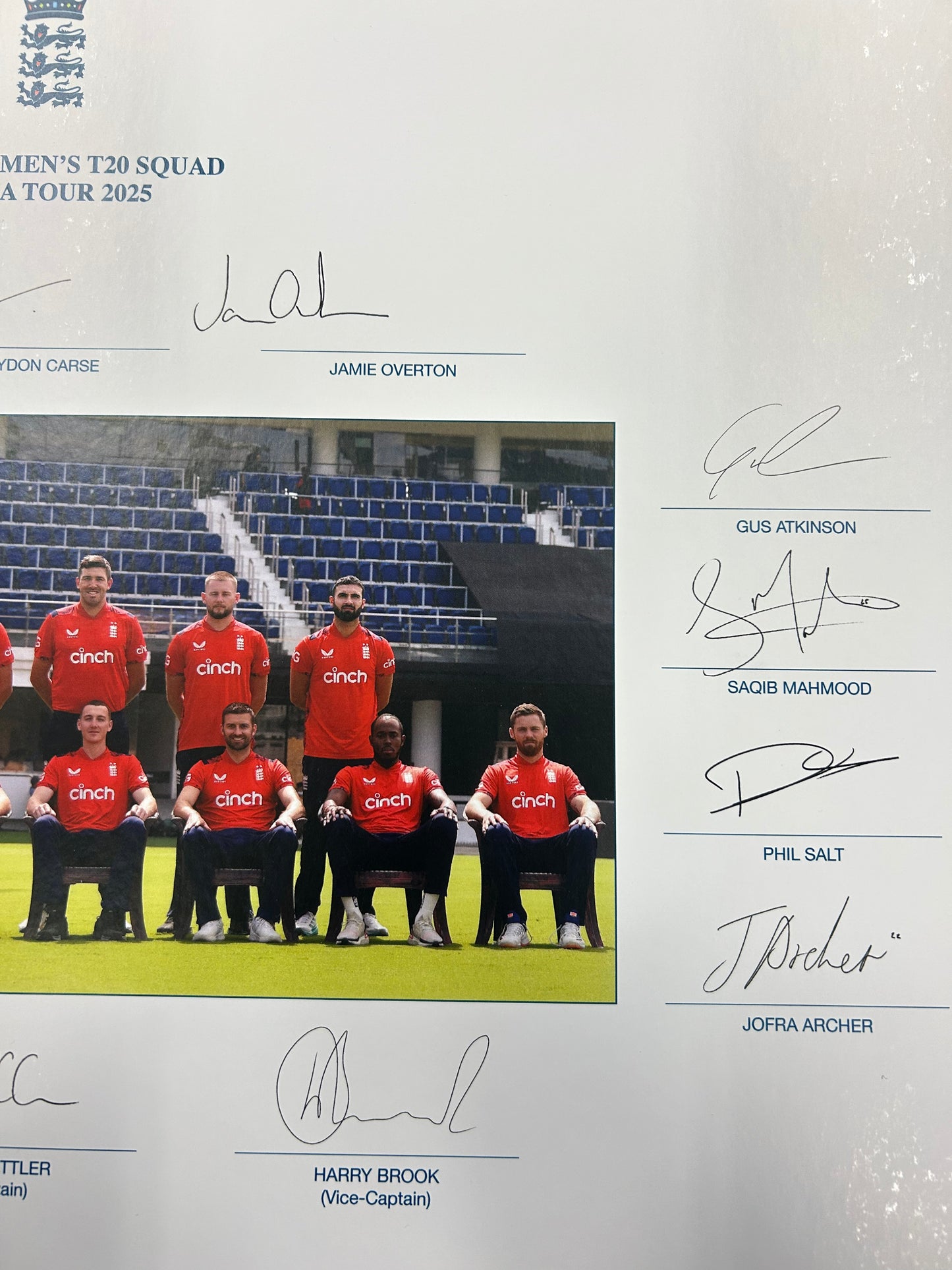 England 2025 T20 vs India Squad Signed Official Photo