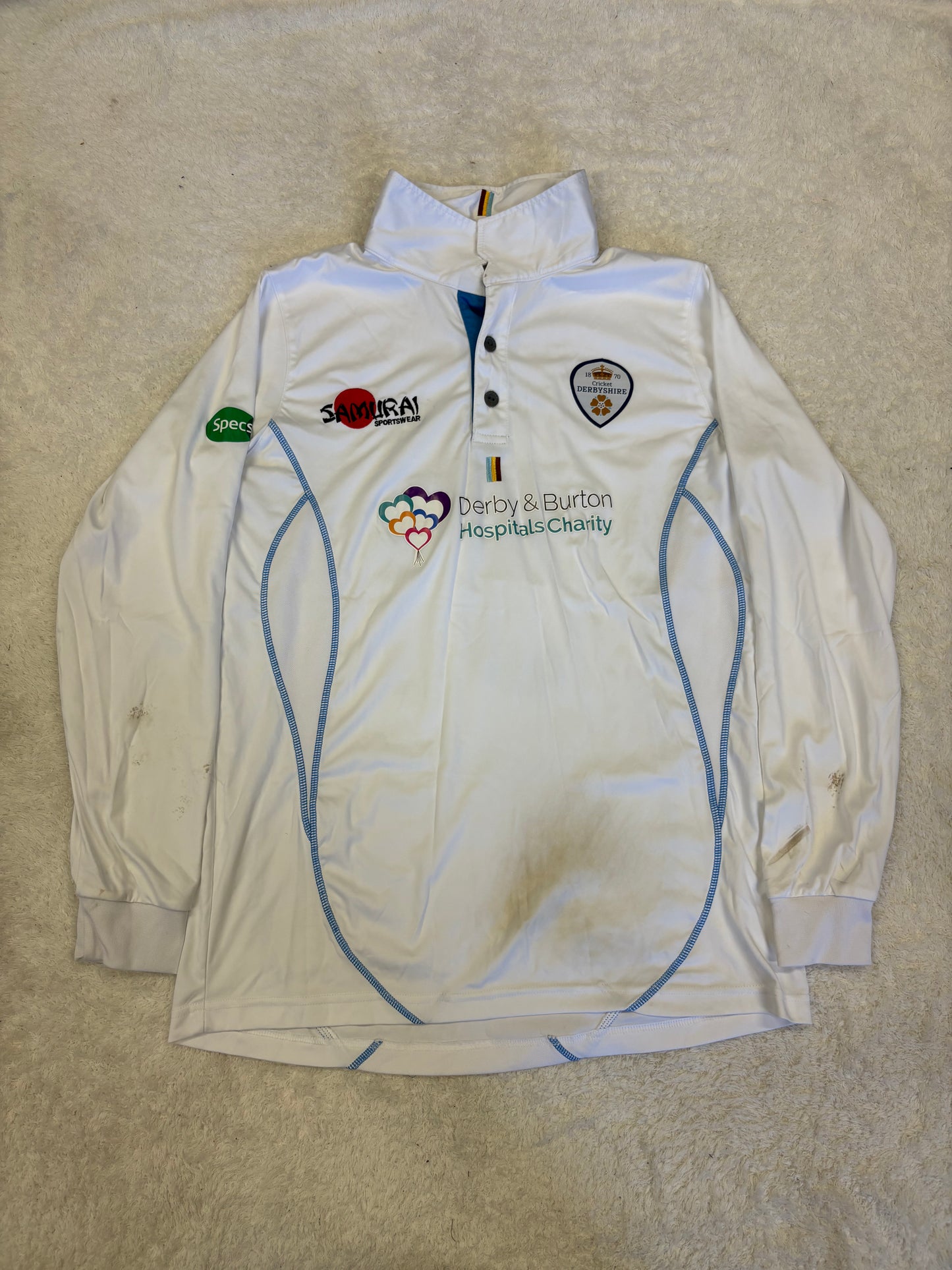 Mark Watt Derbyshire County Championship Match Worn LS Playing Shirt