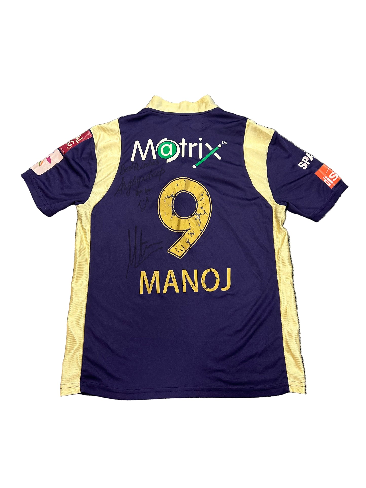 Manoj Tiwary Kolkata Knight Riders IPL Match Worn and Signed SS Playing Shirt