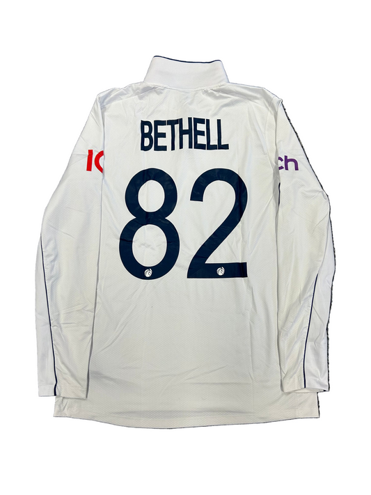 Jacob Bethell England 2024 Test Match Worn LS Playing Shirt