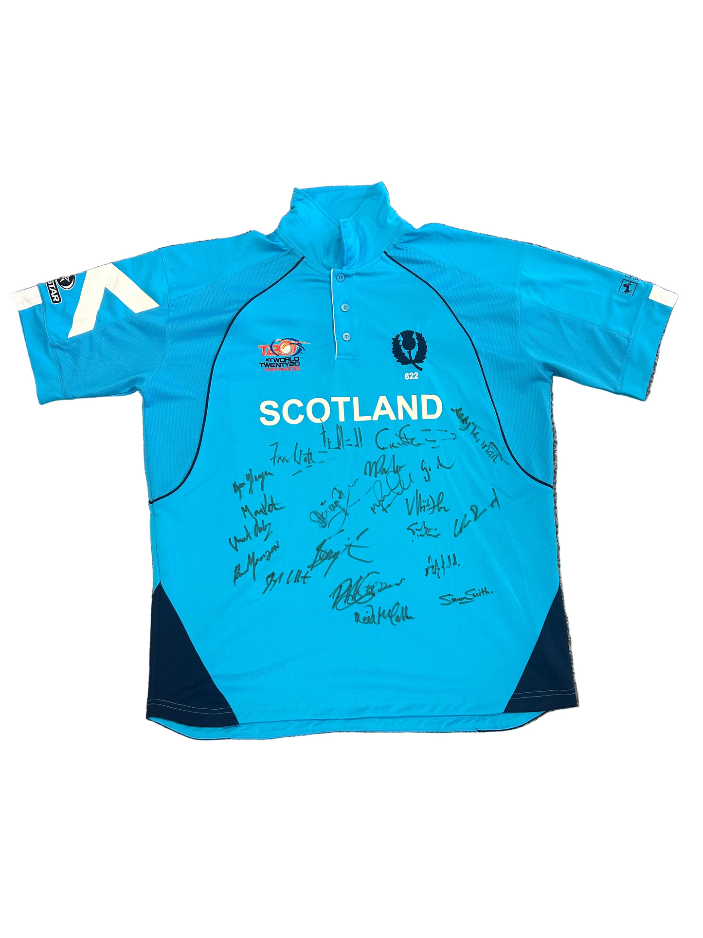 Simon Smith Retro Scotland 2009 World Cup T20 Squad Signed Match Issue SS Playing Shirt