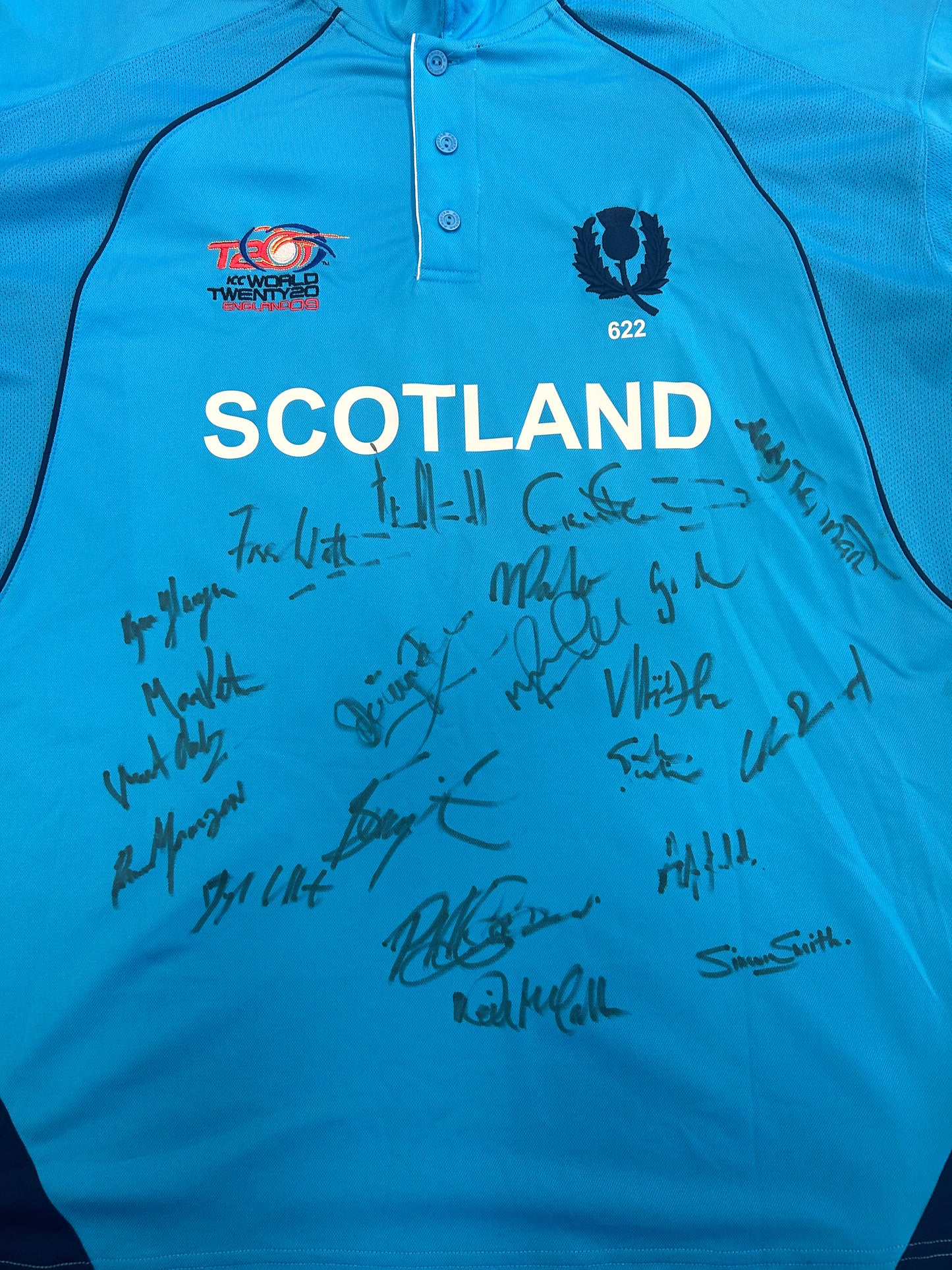 Simon Smith Retro Scotland 2009 World Cup T20 Squad Signed Match Issue SS Playing Shirt