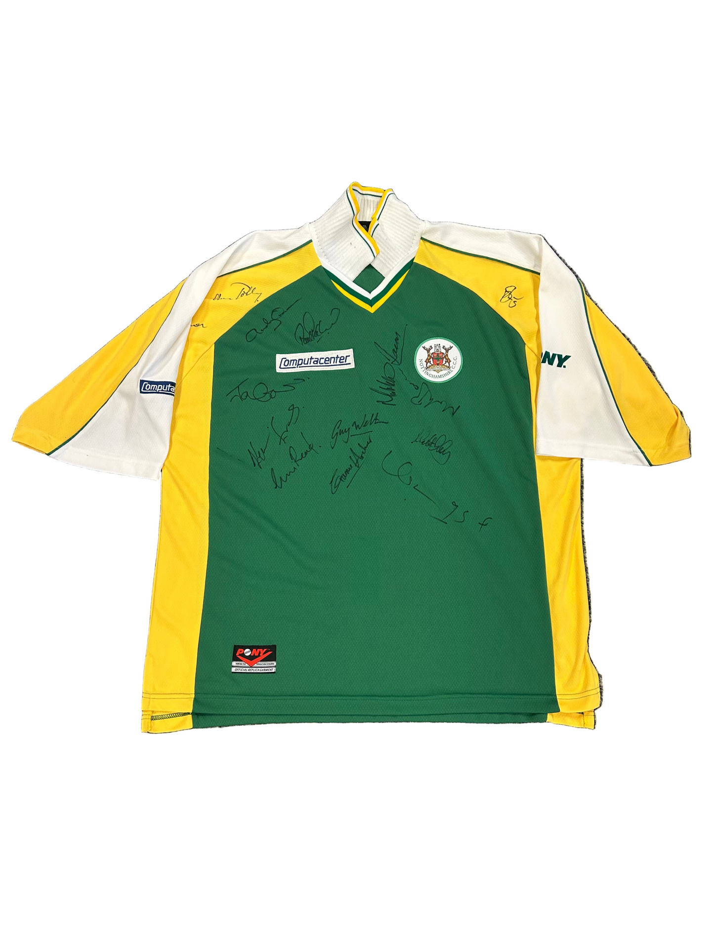 Paul Pollard Nottinghamshire AXA League Match Worn And Squad Signed SS Playing Shirt