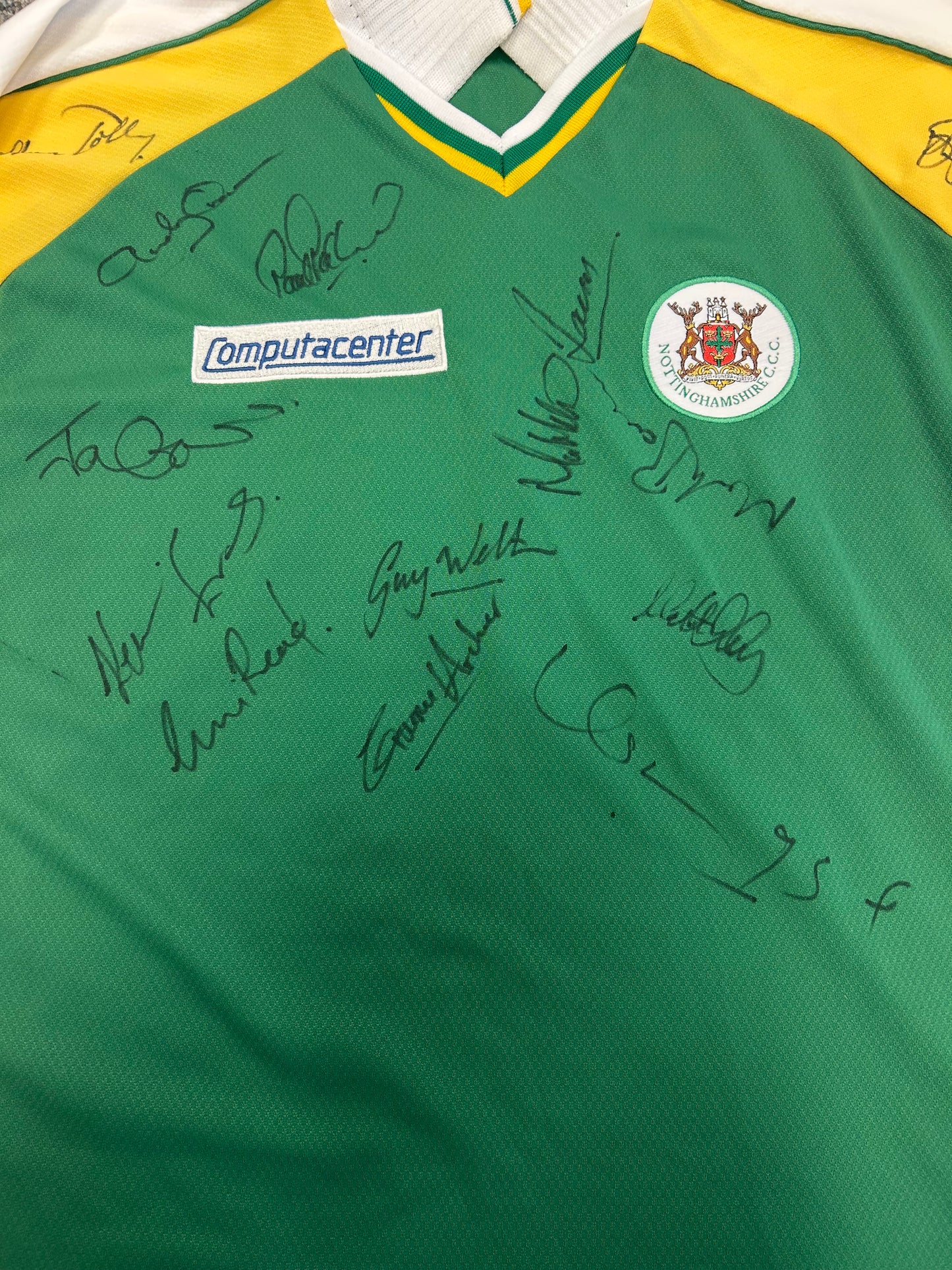 Paul Pollard Nottinghamshire AXA League Match Worn And Squad Signed SS Playing Shirt