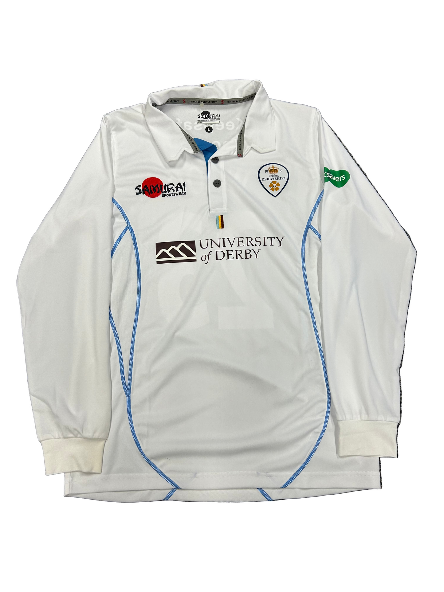 Tom Wood Derbyshire County Championship Match Worn LS Playing Shirt