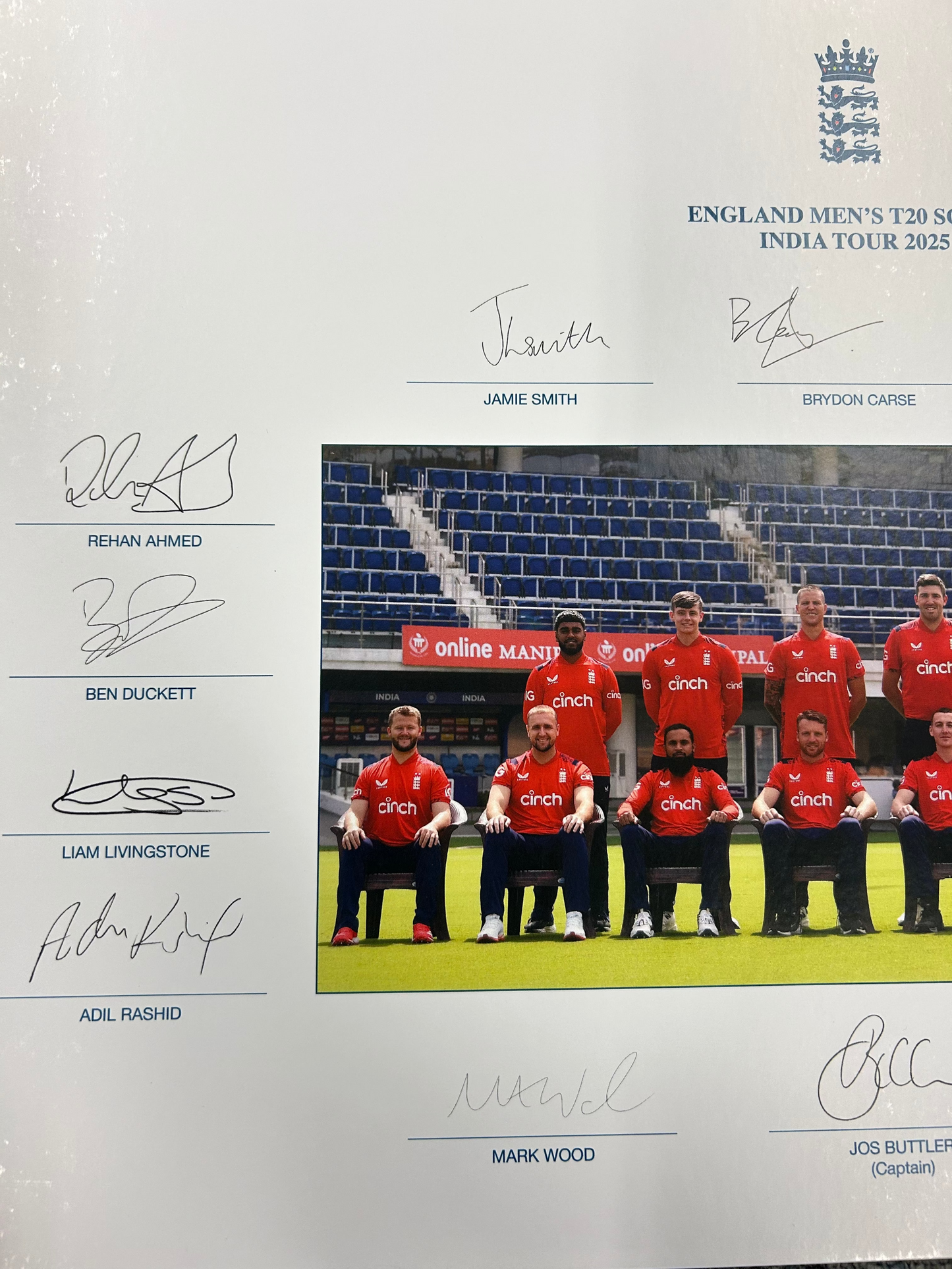 England 2025 T20 vs India Squad Signed Official Photo