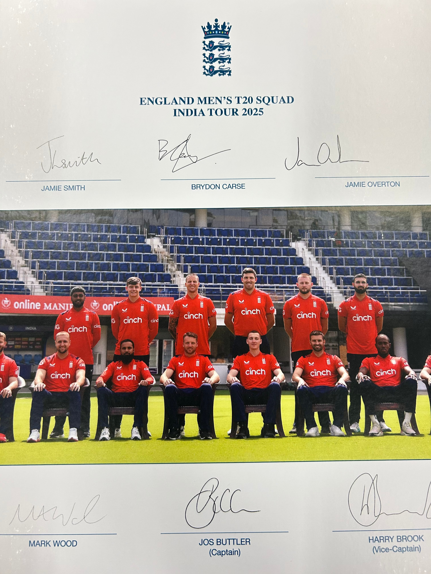 England 2025 T20 vs India Squad Signed Official Photo