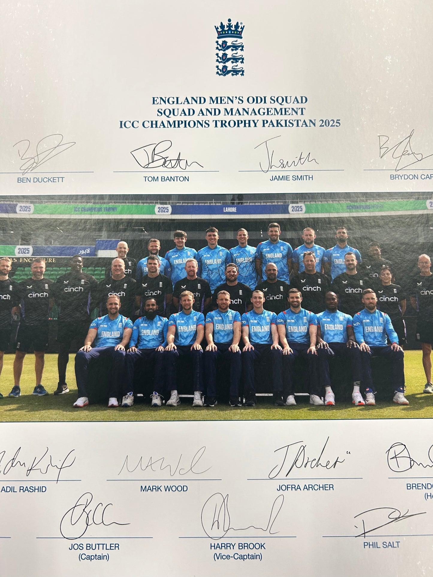 England 2025 Champions Trophy Squad and Staff Signed Official Photo