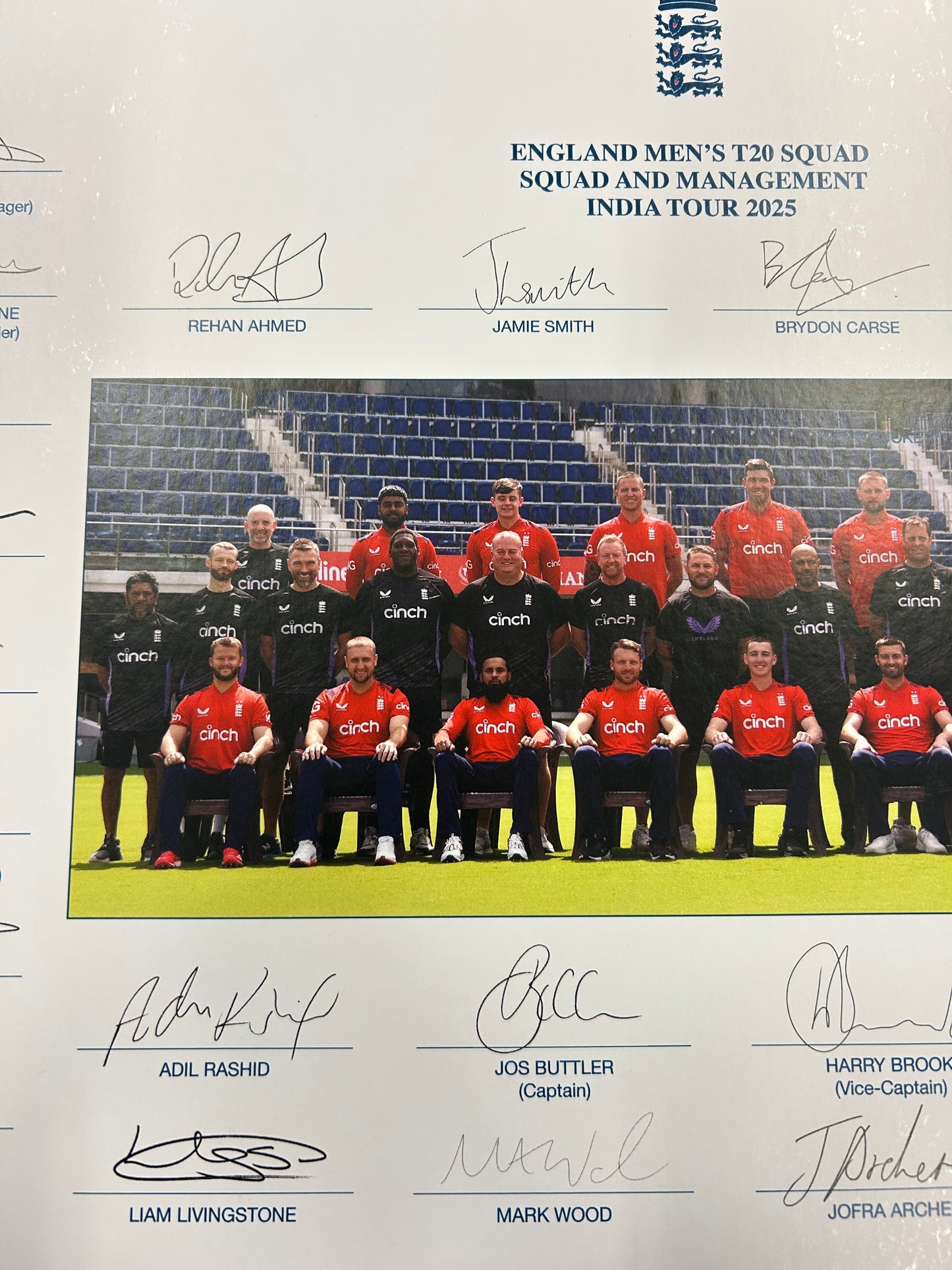 England 2025 T20 vs India Squad And Staff Signed Official Photo