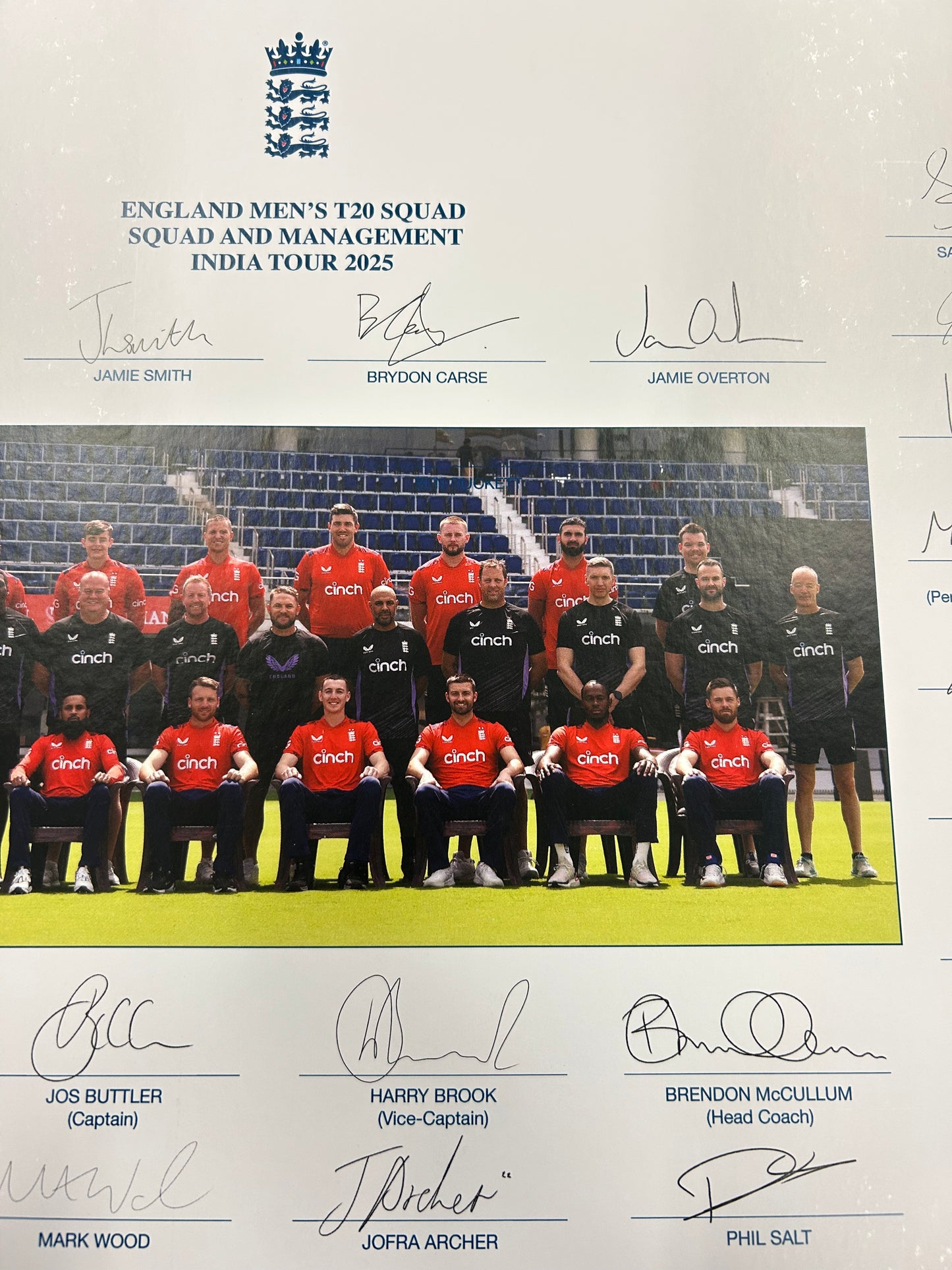 England 2025 T20 vs India Squad And Staff Signed Official Photo