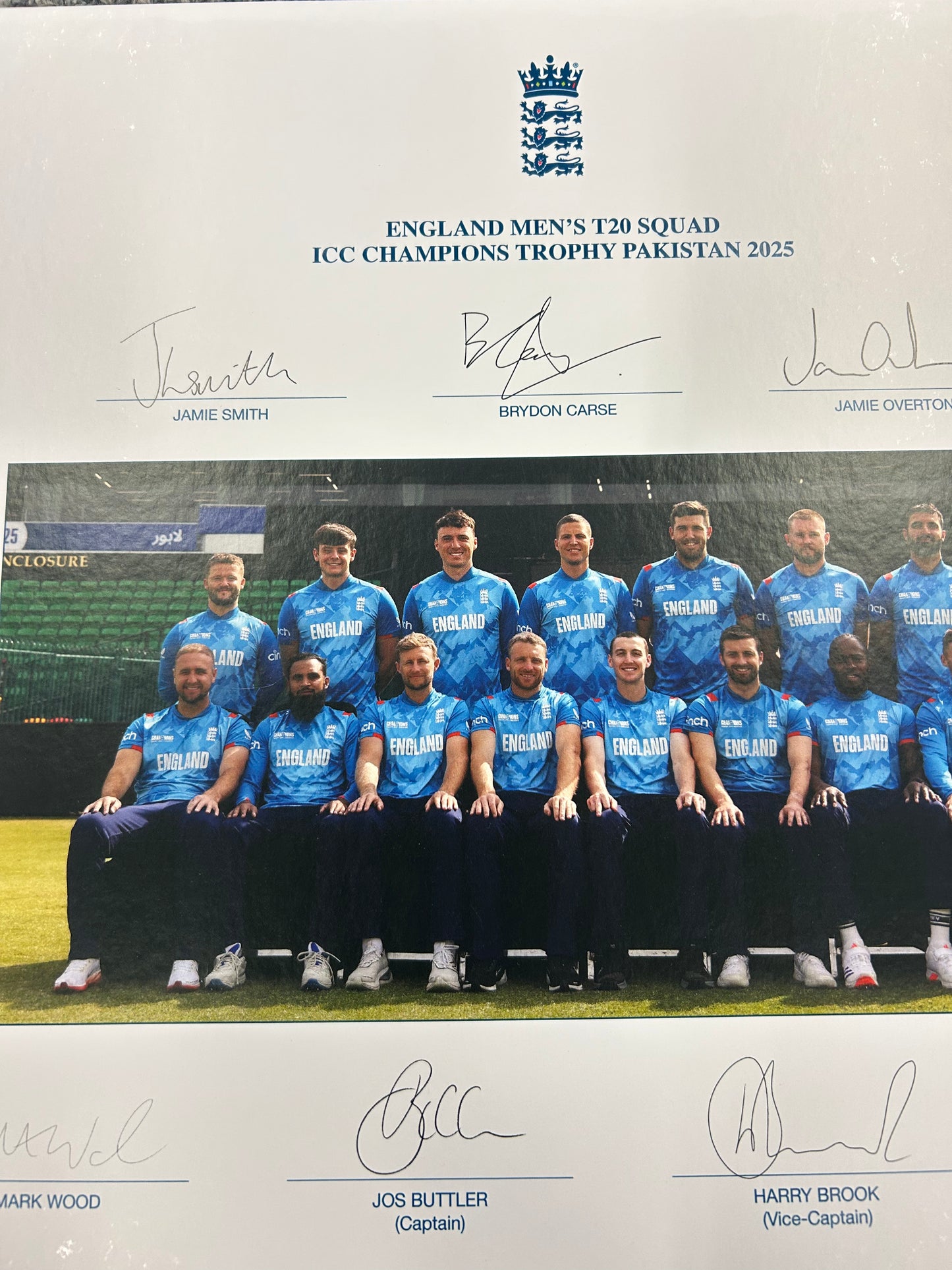 England 2025 Champions Trophy Squad Signed Official Team Photo