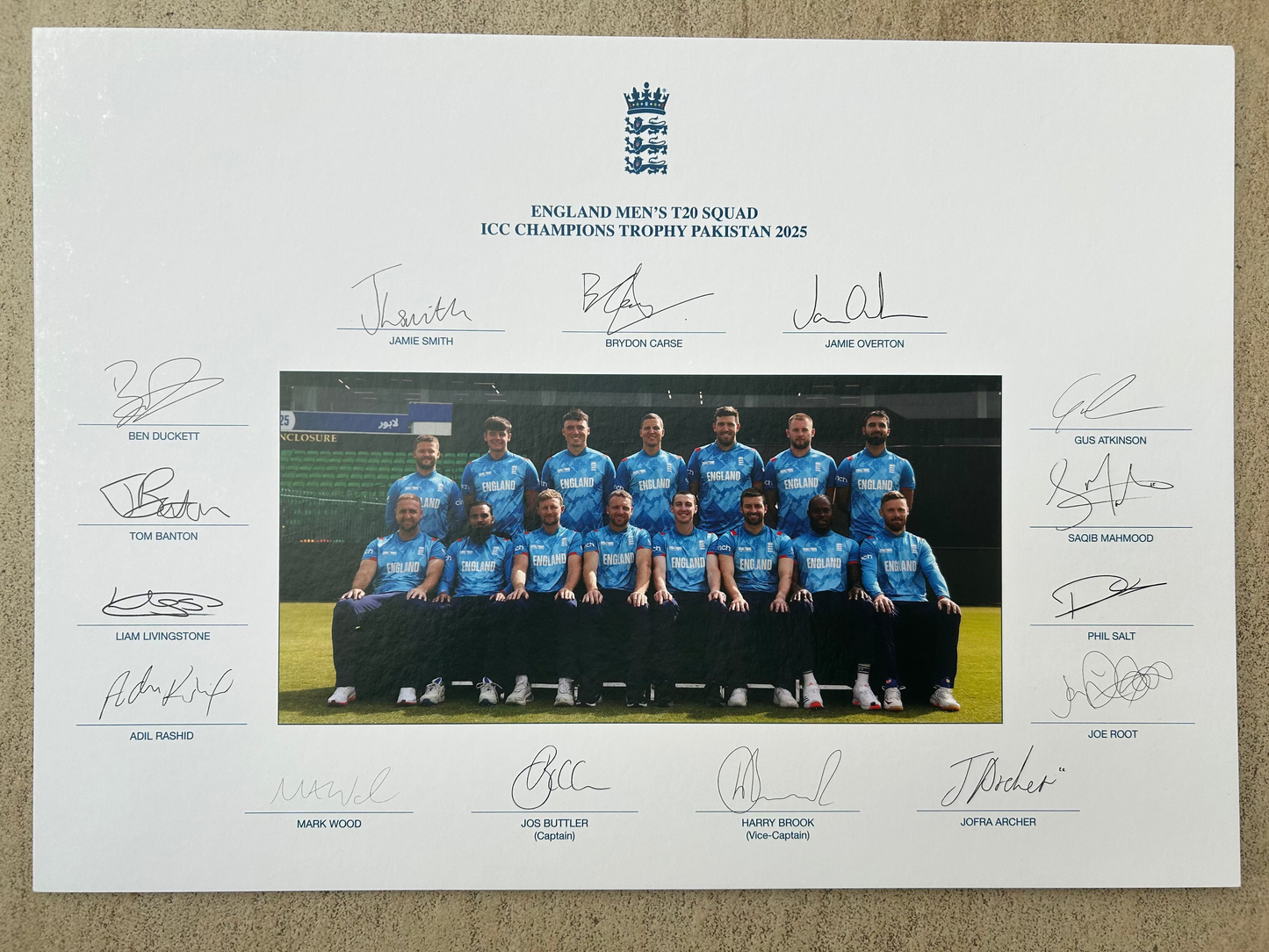 England 2025 Champions Trophy Squad Signed Official Team Photo