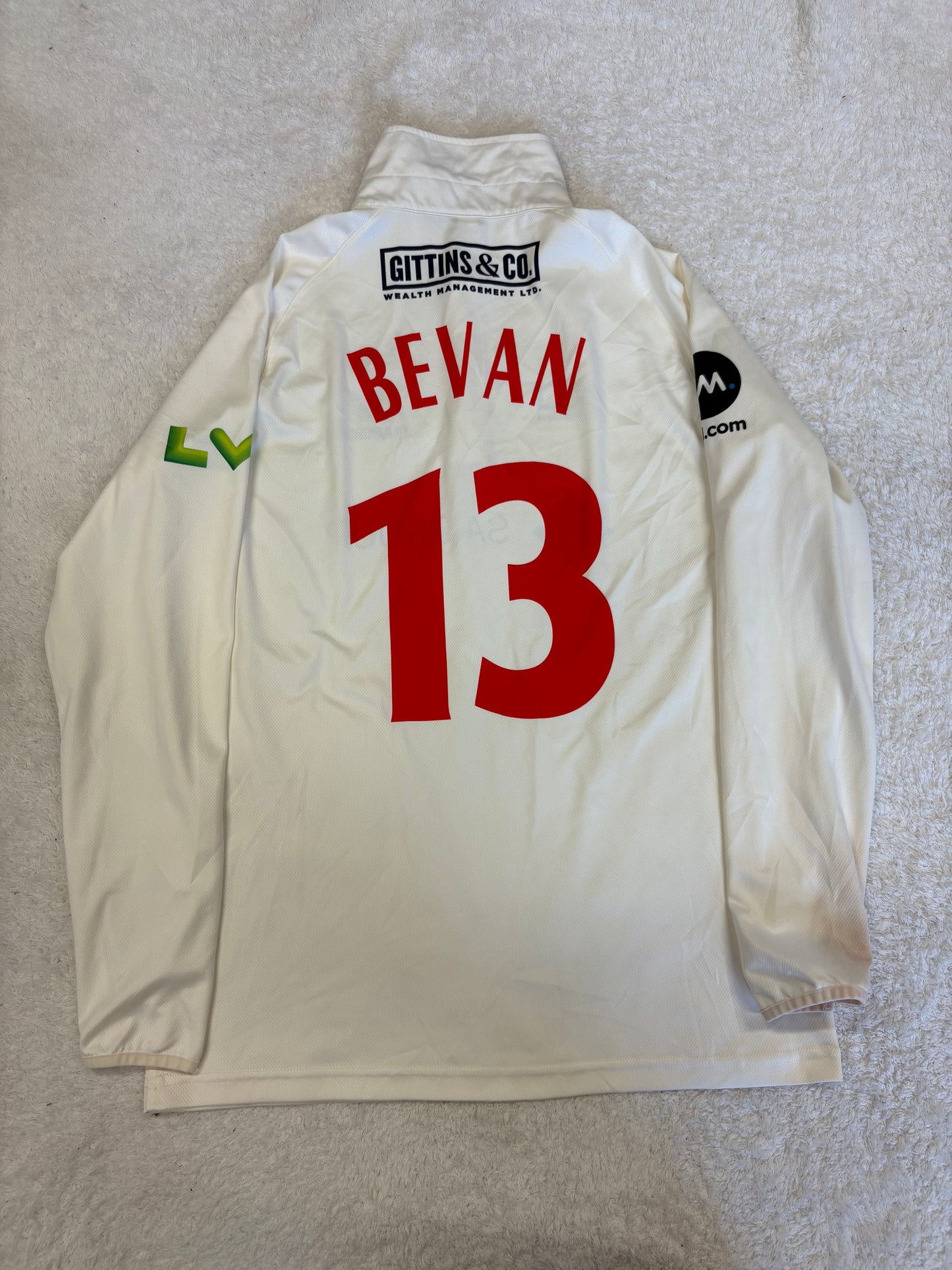 Tom Bevan Glamorgan Match Worn County Championship LS Playing Shirt