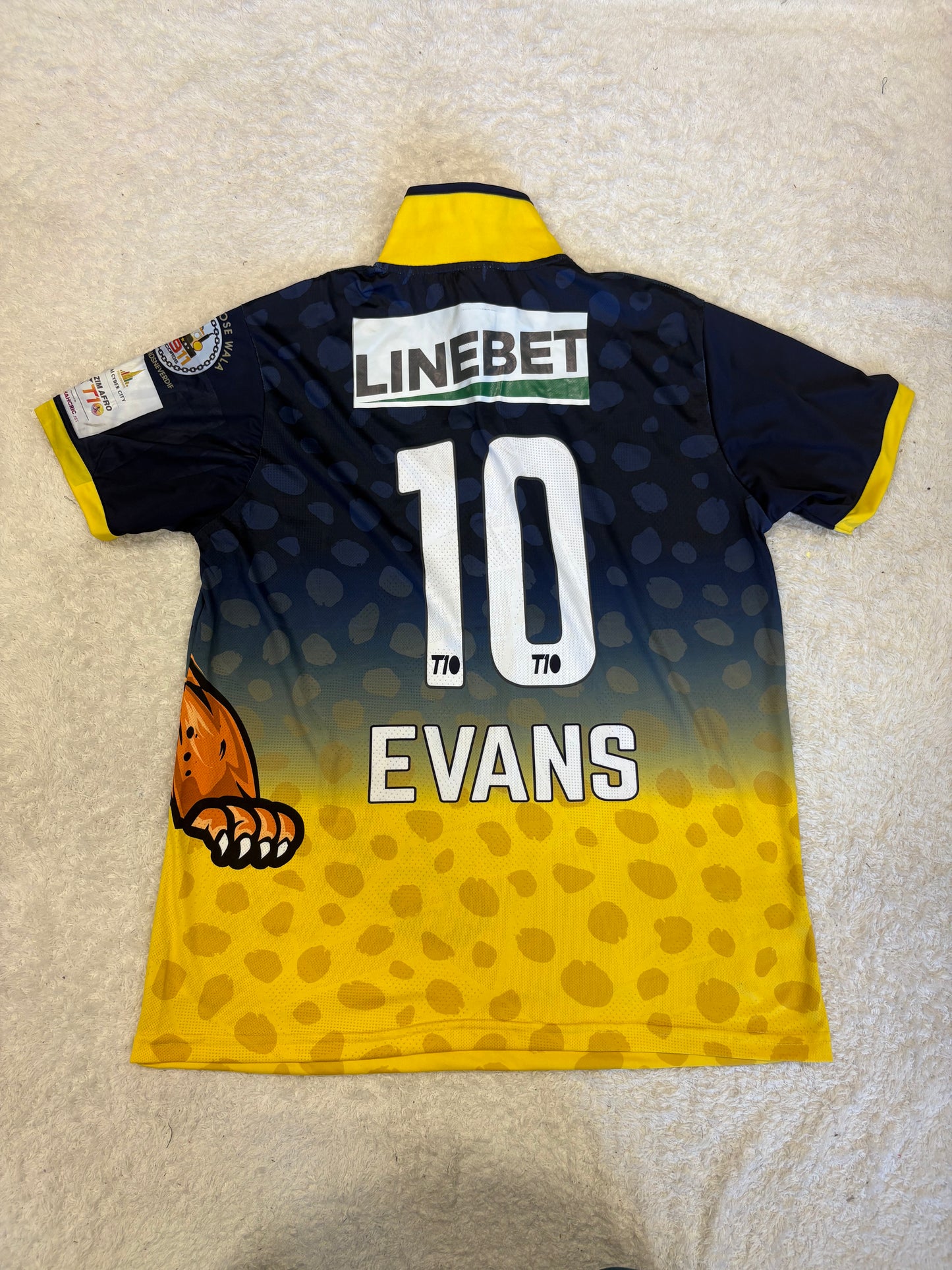 Laurie Evans Bulawayo Brave Jaguars 2024 ZimAfro T10 Match Worn SS Playing Shirt