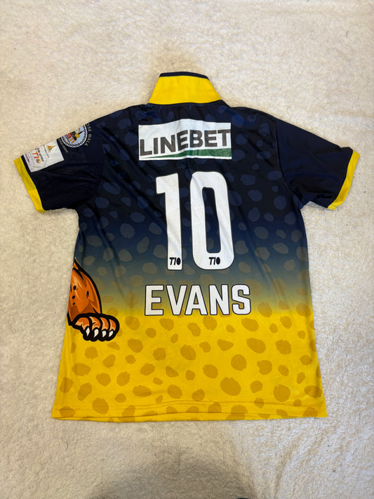 Laurie Evans Bulawayo Brave Jaguars 2024 ZimAfro T10 Match Worn SS Playing Shirt
