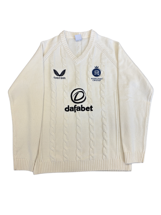 Middlesex County Championship Match Worn Cable Knit LS Playing Jumper