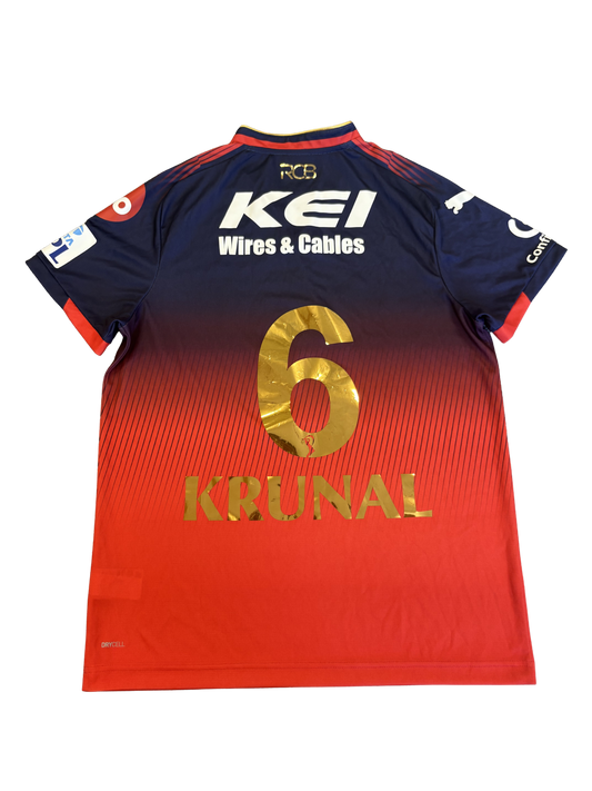 Krunal Pandya Royal Challengers Bengaluru 2025 IPL Match Worn SS Playing Shirt